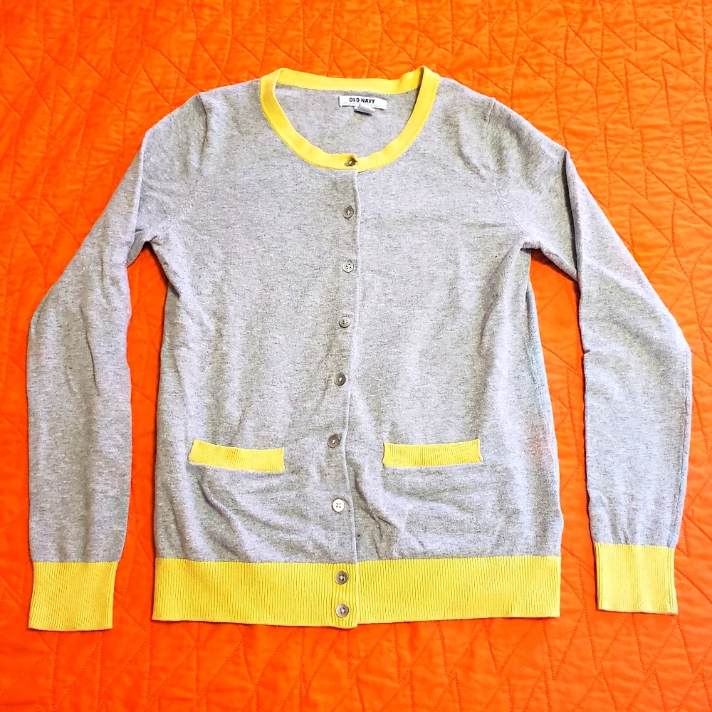 Old Navy Grey Cardigan with Yellow - Size S